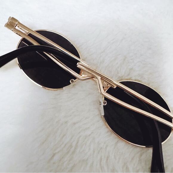 Brandon Black with Gold Rim Round Sunglasses - Picture 12 of 13